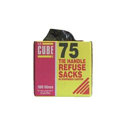 Robinson Young Refuse Sacks with Tie Handles 72 Gauge 100 litres 1000 x 1500 mm Ref 481 (Pack 75)