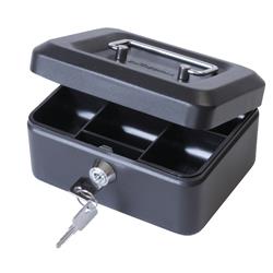 Cash Box with Simple Latch and 2 Keys plus Removable Coin Tray 152mm Black