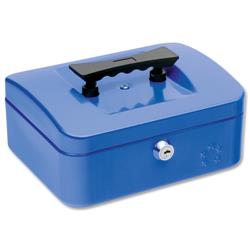 5 Star Facilities Cash Box with 5-compartment Tray Steel Spring Lock 8 Inch W200xD160xH70mm Blue