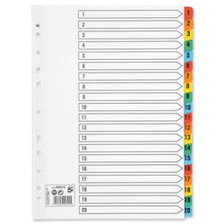 5 Star Office Index 150gsm Card with Coloured Mylar Tabs 1-20 A4 White
