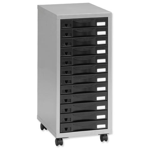 Pierre Henry Multi Drawer Storage Steel 12 Drawers W300xD390xH710mm Silver and Black Ref