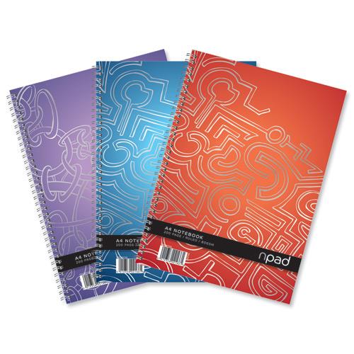 Oxford npad Modern Notebook Twin Wirebound 80gsm Ruled Margin 4 Holes 200pp A4+ Ref 100080105 - Pack 3