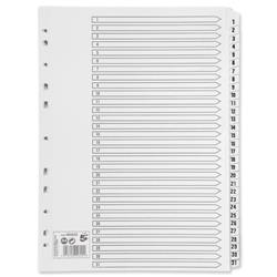 5 Star Office Index 150gsm Card with Clear Mylar Tabs 1-31 A4 White