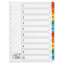 5 Star Office Index 150gsm Card with Coloured Mylar Tabs 1-10 A4 White