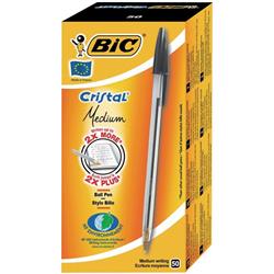 Bic Cristal Ball Pen Clear Barrel 1.0mm Tip 0.32mm Line Black Ref 8373632 Pack 50