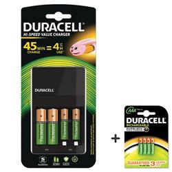 Duracell 45 Minute Battery Charger Hi Speed for NiMH AA/AAA LED Charge Status Indicator Ref 81528873 - FREE Pack of Duracell AAA Batteries (Pack of 4)