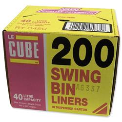 Robinson Young Swing Bin Liners 44 Gauge 40 litres 760 x 1140 mm Ref 2184 (Pack 200)