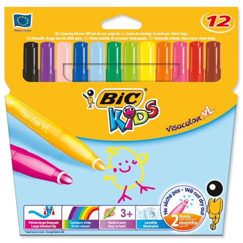 Bic Kids Visa XL Felt Tip Pens Washable Broad Tip Assorted Ref 829007